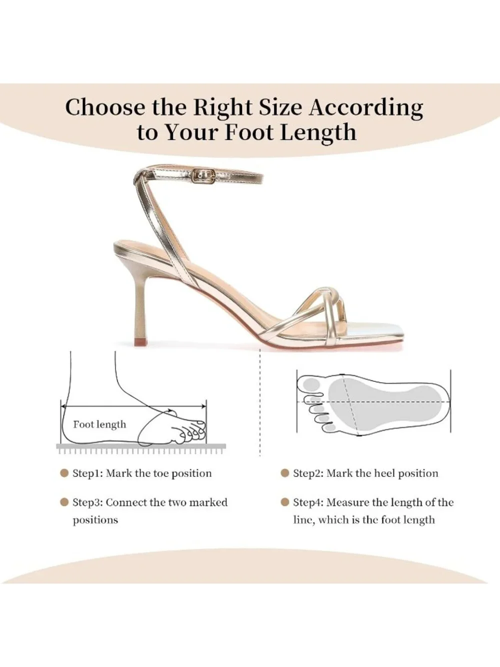 Women's Gold Elegant Square Open Toe Strappy Comfortable Kitten Heels Sandals